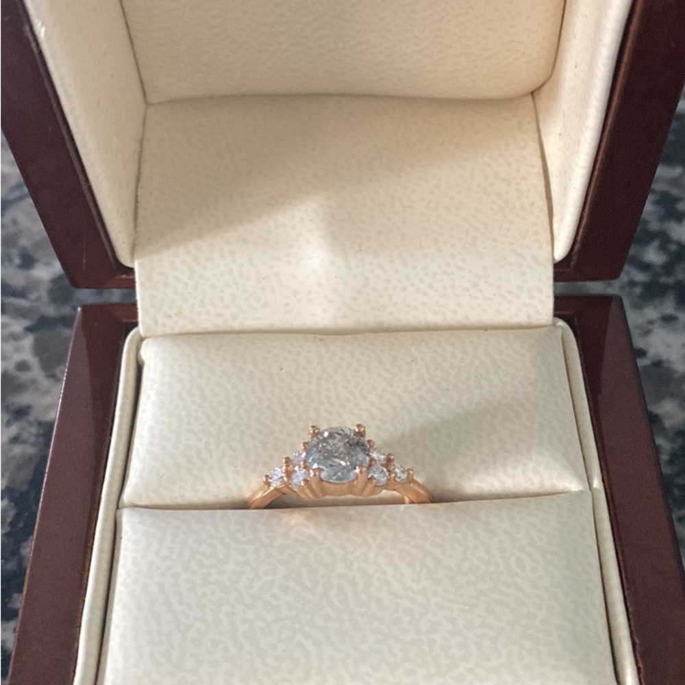 Salt & Pepper Diamond engagement ring with 18k rose gold bad